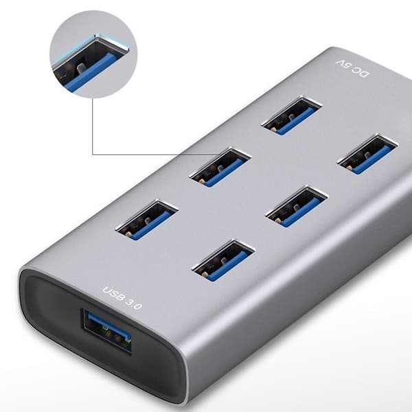Snabb dataöverföring USB-splitter 7-portars USB 3.0-hubb med hel aluminiumkropp