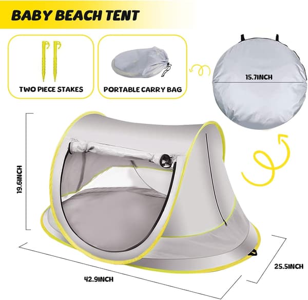 [2F]Baby Pop-Up Strandtält, med UV-skydd 50+, Vattentätt, Vikbart (Rosa)