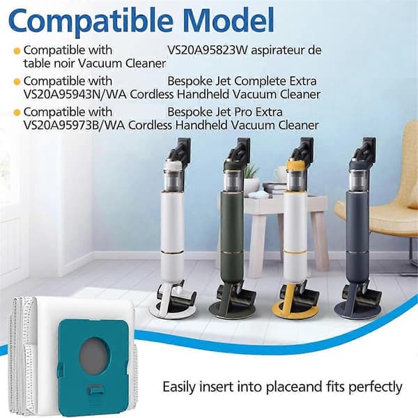 8-pack VCA-ADB952 dammsugarpåse kompatibel med Samsung Bespoke Jet Pro Extra/Complete Extra Handhållen Dammsugare