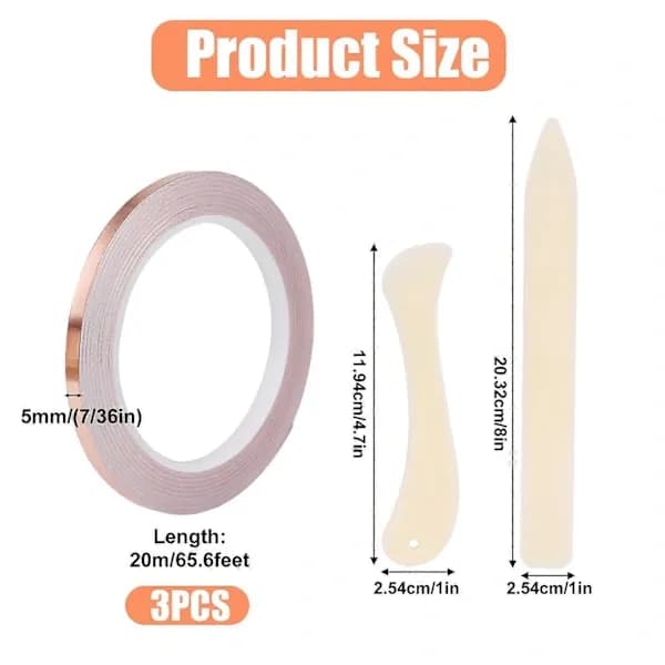 【2F】Kopparsnigeltejpkit, 7/36\" x 197ft 3 rullar metall självhäftande ledande snigel