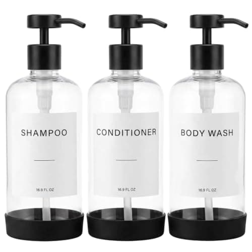 Prus Waso shampoo- og balsamdispensersæt, klar og sort Clear & Black