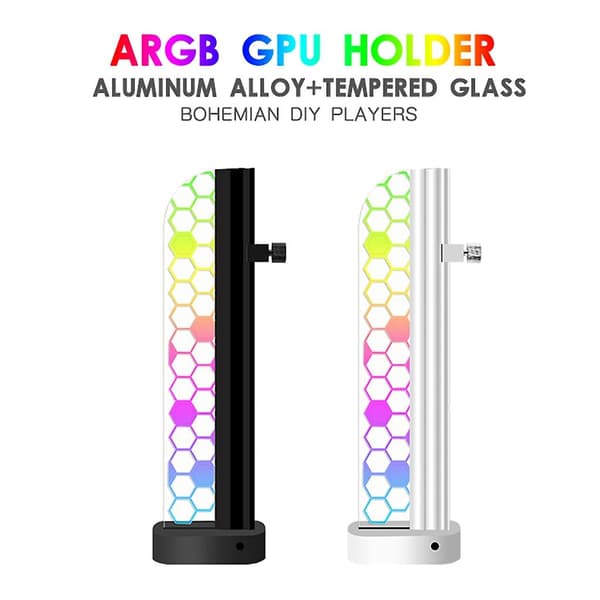 Grafikkortshållare GPU-stöd 5V ARGB Aluminiumlegering Videokortsstöd Black