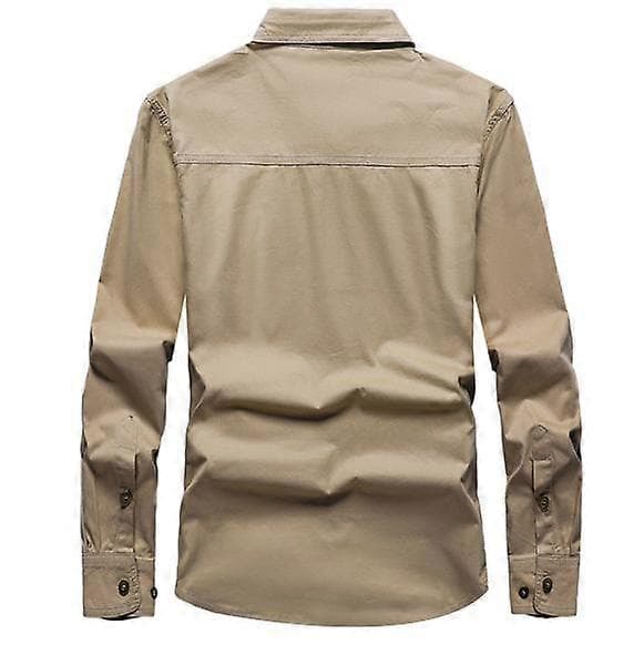Långärmad arbetsskjorta för män (S-4XL) Khaki S