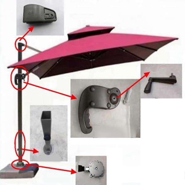 Paraplytilbehør for utendørs terrasse med sveivhåndtakserstatning Crank Handle as described