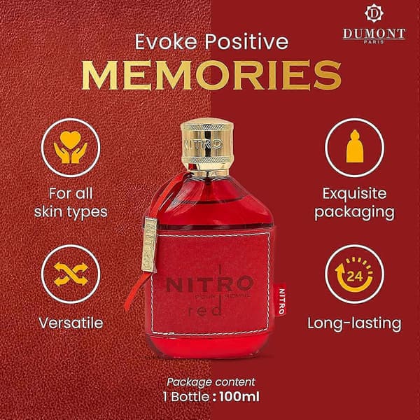 【2F】Nitro Red Dumont EDP Parfyme 3.4 Fl Oz 100ML for Menn og Kvinner Langvarig