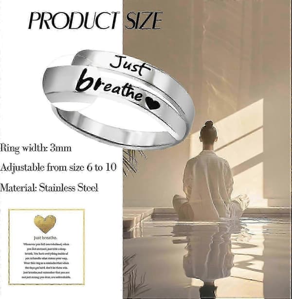 【2F】Breathe Ring til kvinder, justerbar ring, spiralformede ringe i rustfrit stål, inspirerende filtet,x Gold One Size