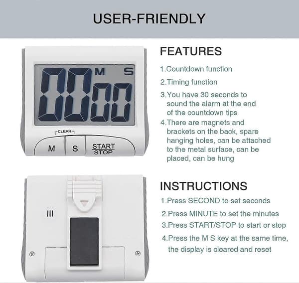 【2F】Digital timer, nedräkningstimer stor skärm med hög LCD-display multifunktionell kökstimer, liten bärbar elektronisk