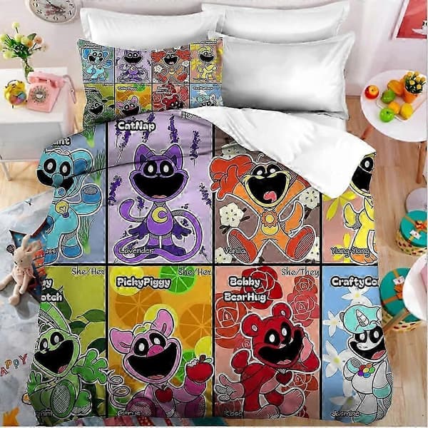 3D Smajlande Djurmönster Bäddset +2 Örngott 70x80cm