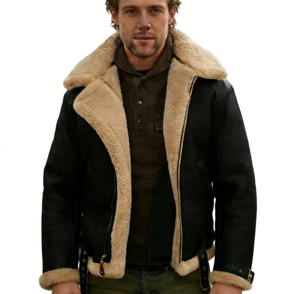 Faux Shearling Läder Bomberjackor för Män, Varma Vinterjackor Black Black 3XL