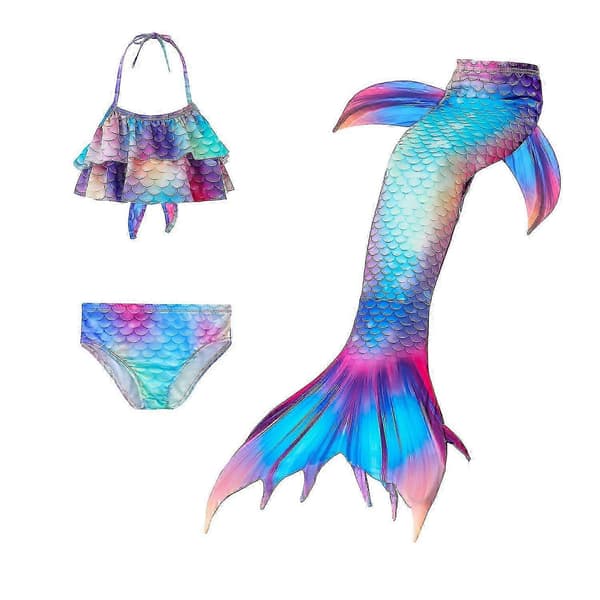 Børns Ariel havfrue bikini sæt 3 dele med hale til svømning Blå Blue 120cm