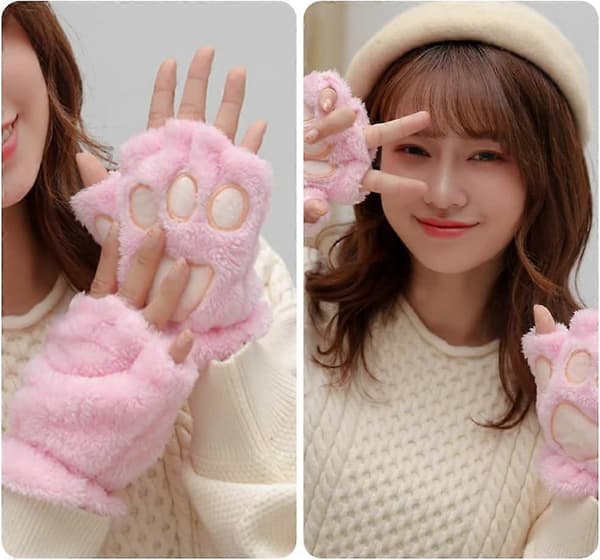 Søde Kattepotehandsker Bløde Varme Fingerløse Cosplay Faux Pels Plys Kawaii til Vinter