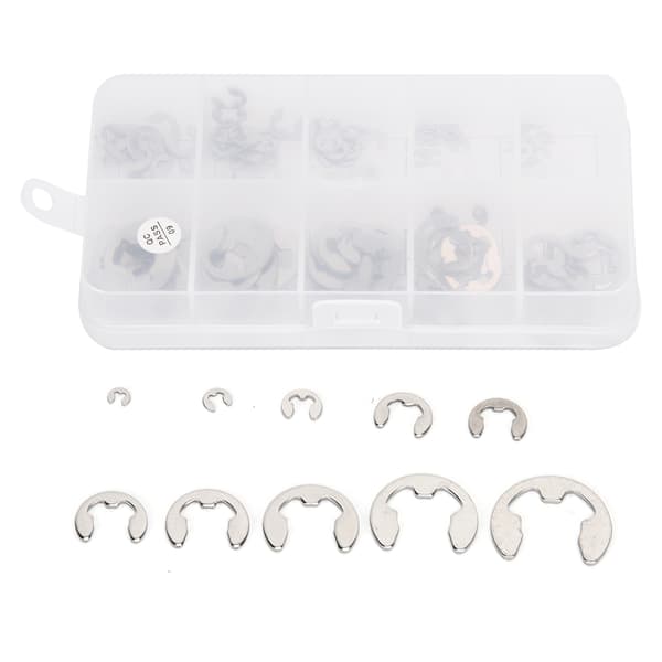 [2F]120 stk. E-clip skive rustfrit stål ekstern låsering sortimentssæt 1,5 mm–10 mm