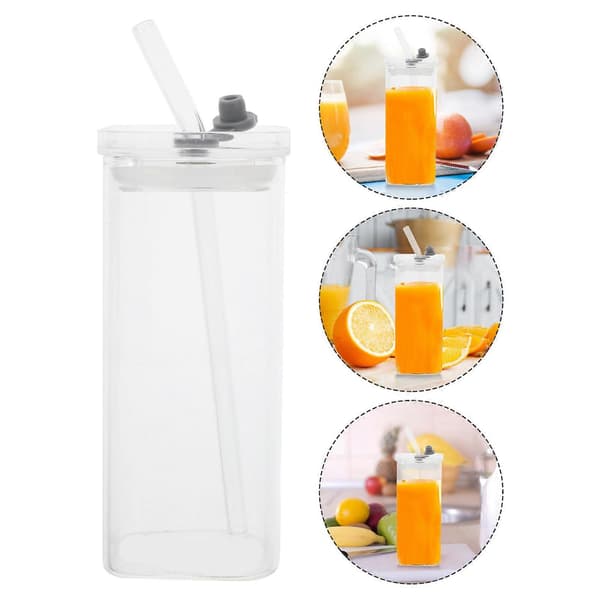 Återanvändbar glasmugg med lock och sugrör för kontor och hem 350 ml