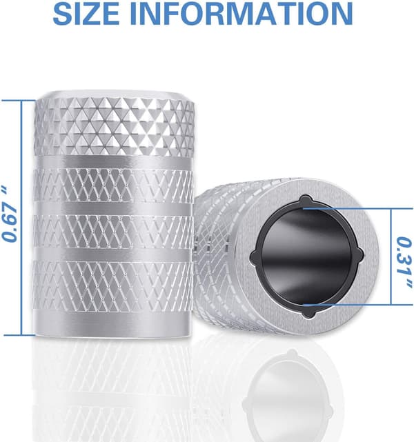 Ventilhetter for dekk, 4 stk, Anodisert aluminium ventilhette sett, Korrosjonsbestandig, Universelle ventilhetter for biler - Sølv Silver