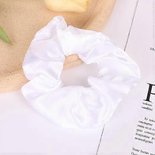 Glødende Scrunchies Sateng Hårstrikker Store Tarm Hårstrikk white