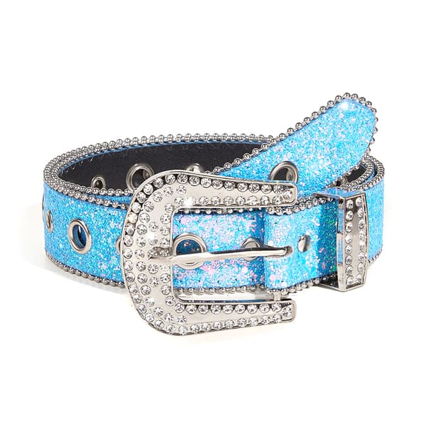 Shinning til Rhinestone bælter PU læder vestlige pigebælte[2F] Blue