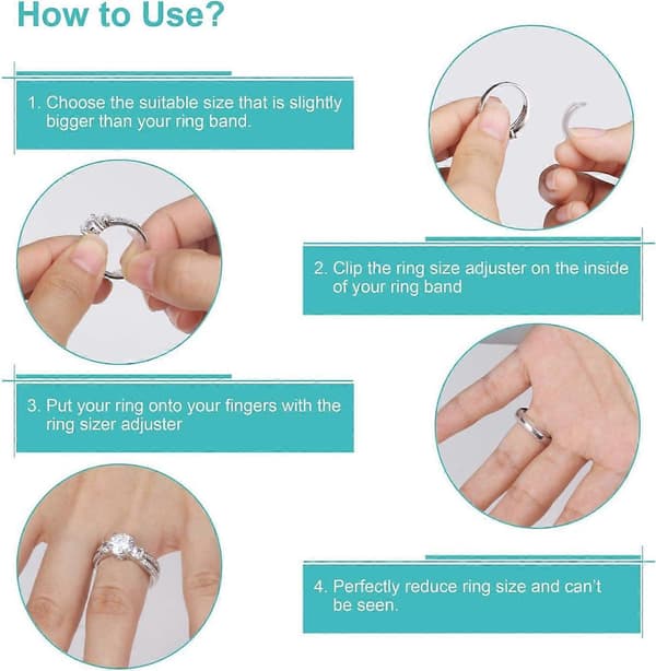 【2F】8 stk. usynlig ringstørrelsesjustering til løse ringe, ringjustering passer til alle ringe, assorterede størrelser af ringmåler