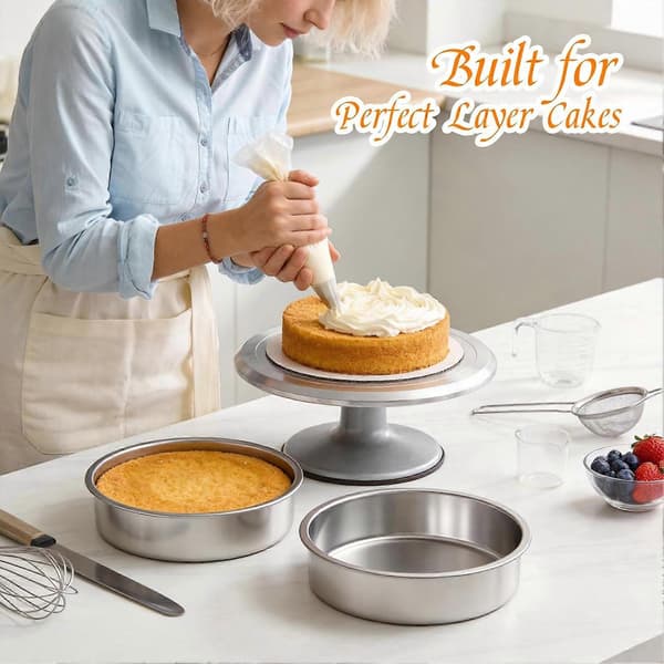 Kakepanner i rustfritt stål, runde bakeformer for ovn, airfryer, trykkoker, stablebare multifunksjonelle bakeutstyr for kaker, pizza, dampede retter 3pcs