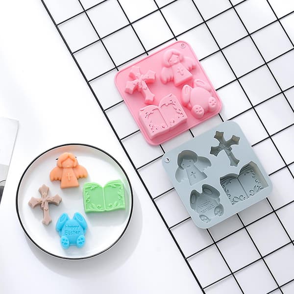 3D påskehareengel for kors silikonform non-stick sjokolade godteri cupcake Blue