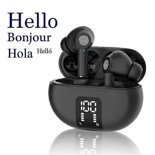 M10 Bluetooth smarte oversettelsesørepropper støtter over 100 språk, umiddelbar oversettelse for reise, buss Black