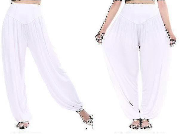 Yogabukser for kvinner Haremsbukser Vide Aladdin Bloomers Hvit White M