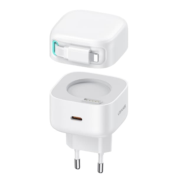 iPhone snabbladdare kompatibel PD35W - Dual Port GaN retractable Vit white