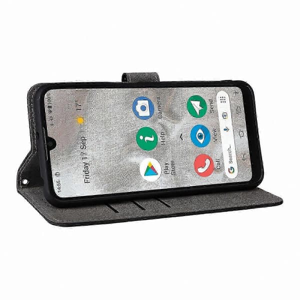 Doro 8100/8200 Plånboksfodral med Stativ och Rem, PU-läder Telefonfodral Black