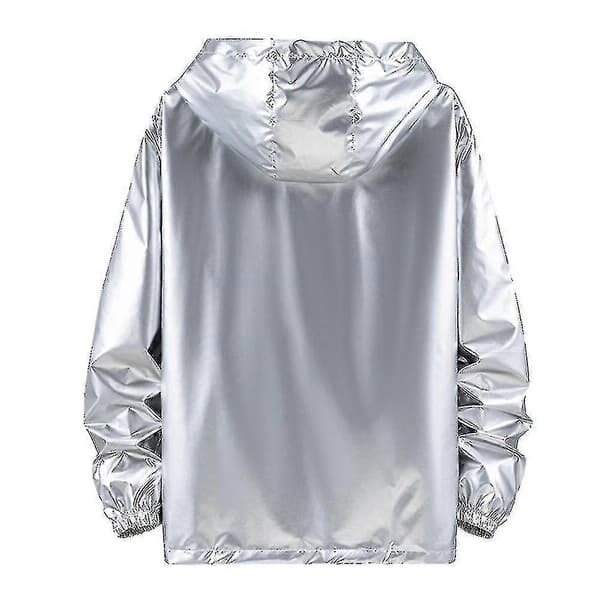 Kiiltävä vedenpitävä takki hupulla miehille, hopea Silver S