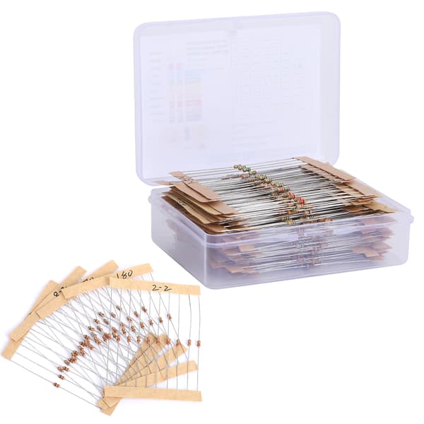 [2F]640 stk. modstande 64 værdier 5% kulfiber 1Ω-10MΩ 1/6W assorteret sæt til gør-det-selv