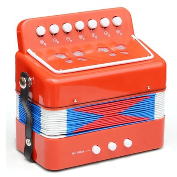 [2F] Harmonikalegetøj til børn, harmonika, musikinstrument, 2 bas, 7 tangenter, til børn, spædbørn, rød
