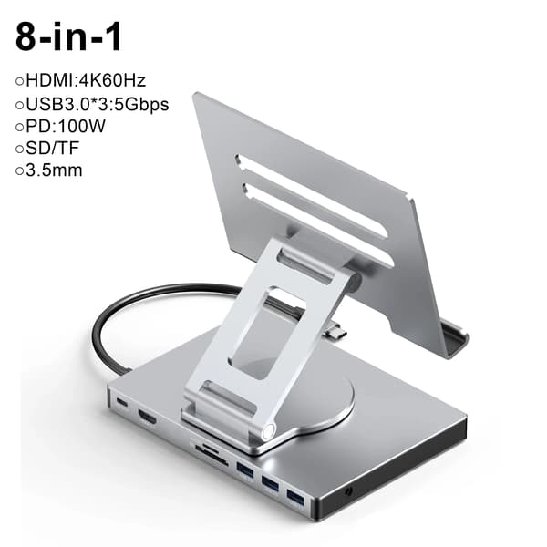 8-i-1 dockingstation til tablets og telefoner, understøtter USB C-hub, 4K, 60 Hz, HDMI, 1000 Mbps Ethernet, 5 Gbps dataoverførsel, PD100W