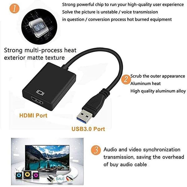 1080P USB 3.0 til HDMI-kompatibel grafikkadapter for bærbar PC-projektor Black