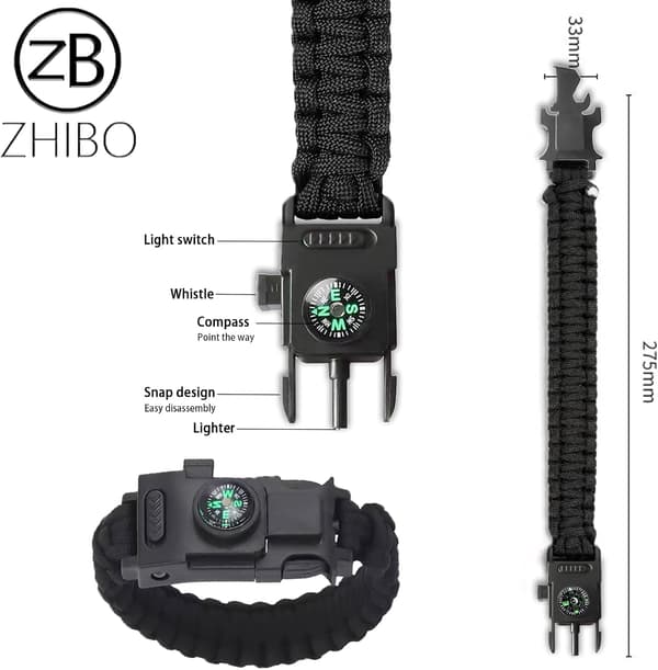 [2F]Multifunksjonelt armbåndskompass Paracord-armbånd Overlevelsesarmbånd