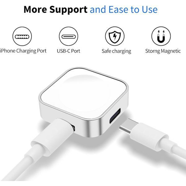 Magnetic Charging Adapter for Apple Watch Reusable USB-C or iPhone