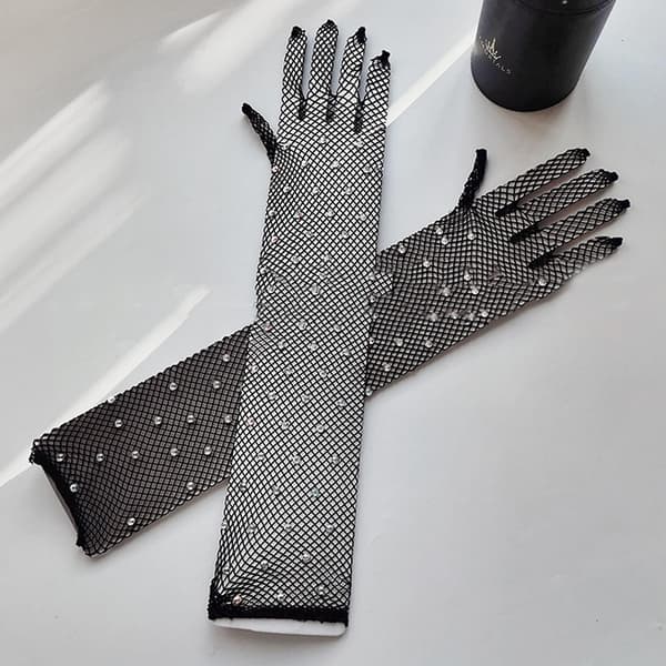 Kvinner for Rhinestone Fishnet Lange Hansker Mesh Hansker Goth Cosplay Kostyme Tilbehør