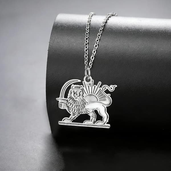 Iransk Løve og Sol Halskæde, Rustfrit Stål silver