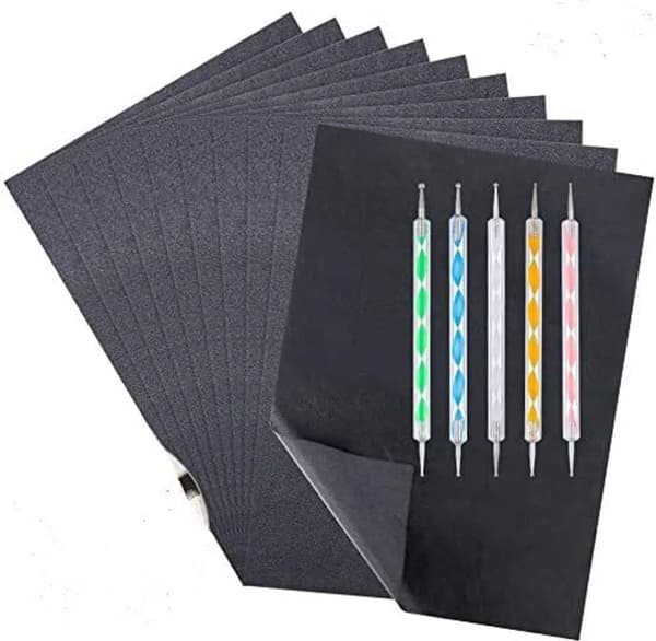 [2F]100 ark kolpapper med 5 präglingspennor, A4 överföringspapper, svart kolpapper, kolpapper kalkerpapper för trä, papper, duk