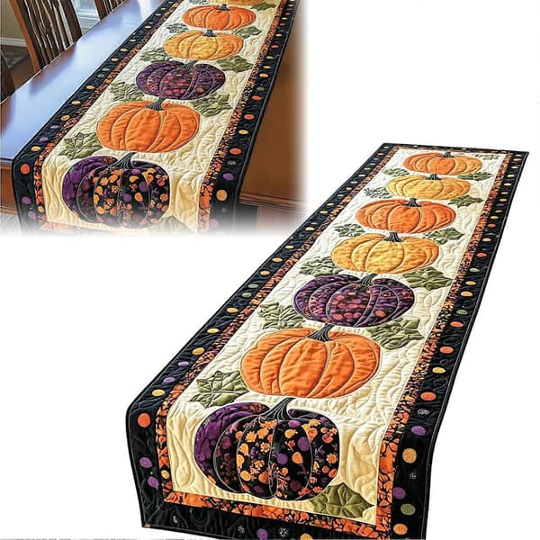 Høst Quiltet Gresskar Bordløper - Rustikk Gårdshus - for Halloween og Høsttakkefest Dekorasjon 120cm A