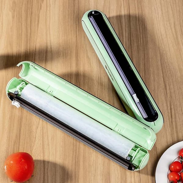 Gjenbrukbar plastfoliedispenser med skyvekutter Army Green