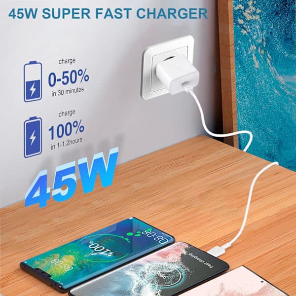 45W Superrask USB-C-lader kompatibel med Samsung Galaxy S24/S23/S22-serien
