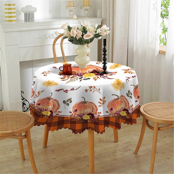 Duk Høstløv og Gresskarmønstre Rund Duk 150 cm til Thanksgiving-festdekorasjon Pattern 7