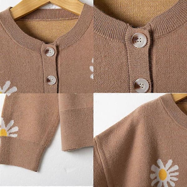 Cardigan til kvinder med blomsterprint, langærmet, åben front, strikket sweater Grey S