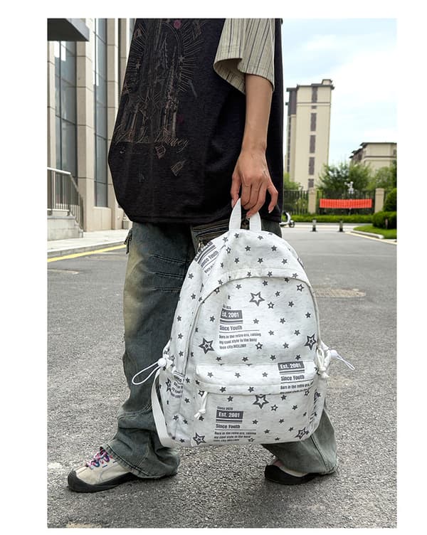 Backpack for Women and Men, Lightweight Nylon with Star Pattern and Multiple Pockets, 42x30x13 cm Dark Blue