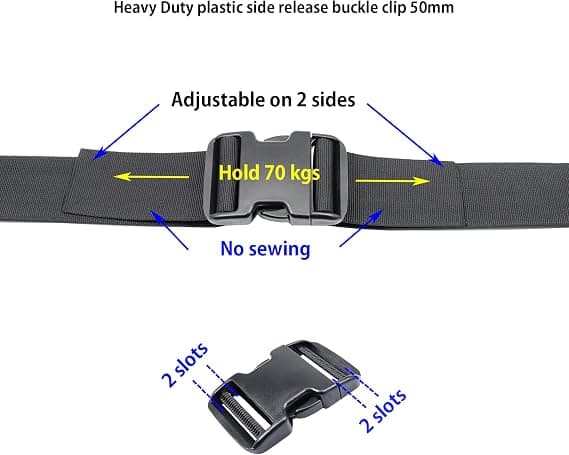 [2F]Quick Release Spænder 50mm Kraftige Plastikspænder Klips Rygsækspænde Erstatning Dobbelt Justerbar Ingen Syning 2 Sæt