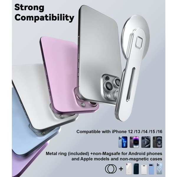 Magnetisk bærbar sidemontering for telefon – justerbar holder for iPhone 17/16/15 Pro Max, sølv