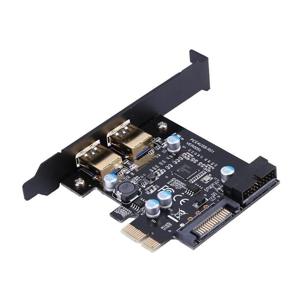 PCI-Express USB3.0 2 portars frontpanel med 19-stifts strömkontrollkortadapter