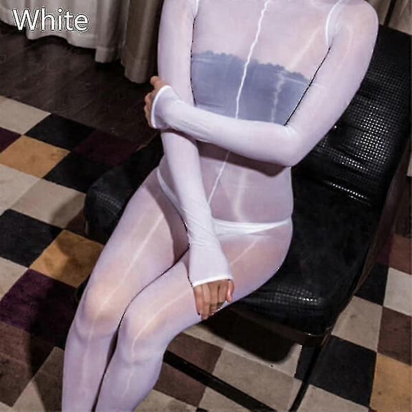 Plus Size Helkropps Høyglans Oljeglans Nylon Bodysuit Strømpebukse Bodysuit Y S05 Hvit White 1pc