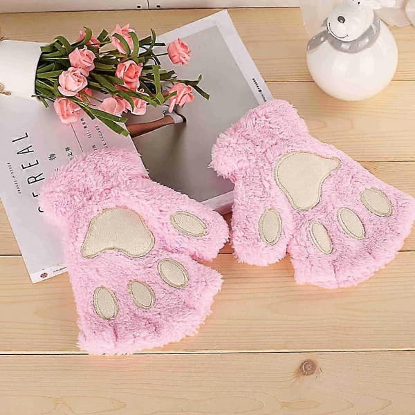 Søde Kattepotehandsker Bløde Varme Fingerløse Cosplay Faux Pels Plys Kawaii til Vinter