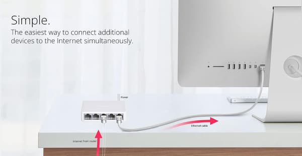 ETHERNET-SPLITTER, Internet-splitter, netværksswitch, CAT6, RJ45, 100 mbps, USB-drevet, 5-ports LAN-switch til at tilføje flere Ethernet-porte