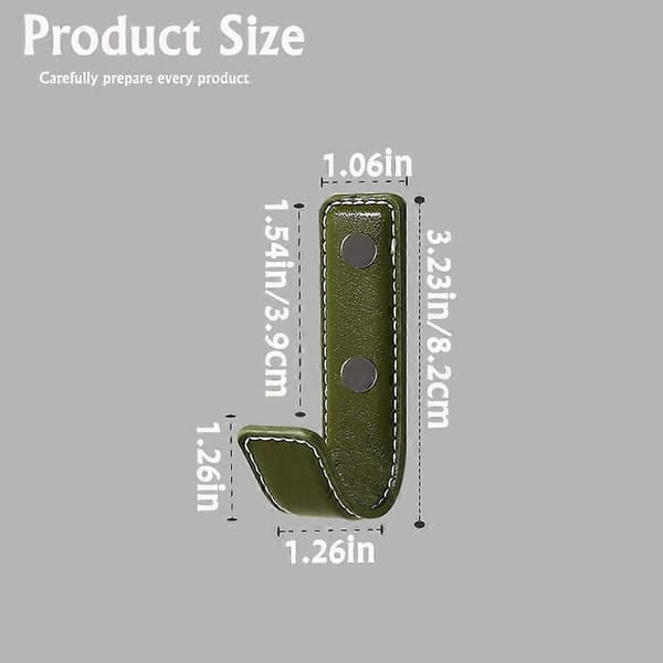 Väggkrokar i läder, 4-pack, armégröna, platsbesparande minimalistisk design för handdukar, väskor och kläder